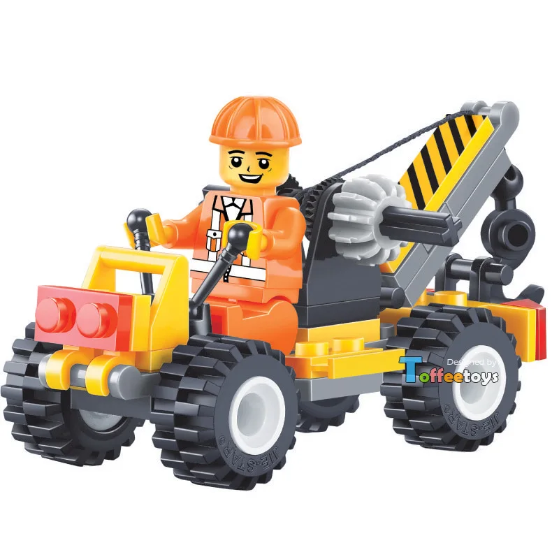 Koop 52 stks Kleine Kraan STAD BOUW TEAM Technic auto styling Voertuig Ingenieur Model Bouwstenen Figuur Geschenk Jongen Speelgoed kinderen