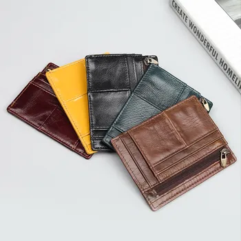 

RFID Blocking Yellow Blue Chocolate Coffee Genuine Leather Slim Women Men Wallet Front Pocket Credit Card Holder Coin Purse