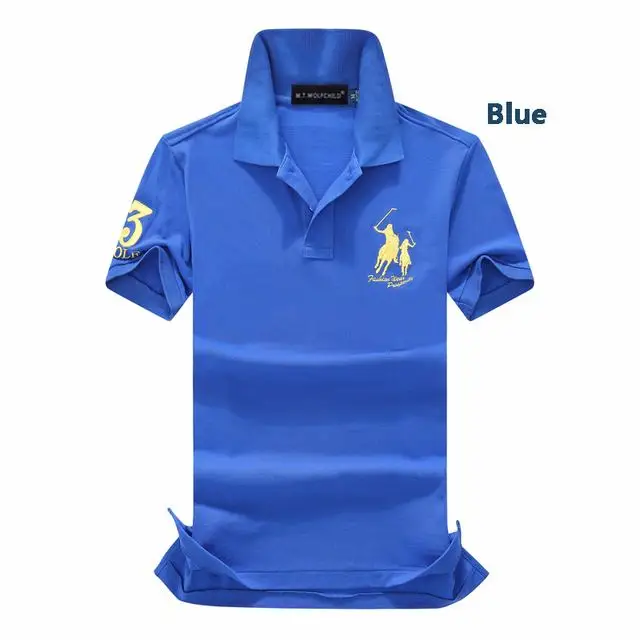 Высокое качество летние мужские рубашки поло с коротким рукавом с большой лошадью повседневные мужские рубашки поло из хлопка с отворотом модные тонкие мужские рубашки - Цвет: Blue