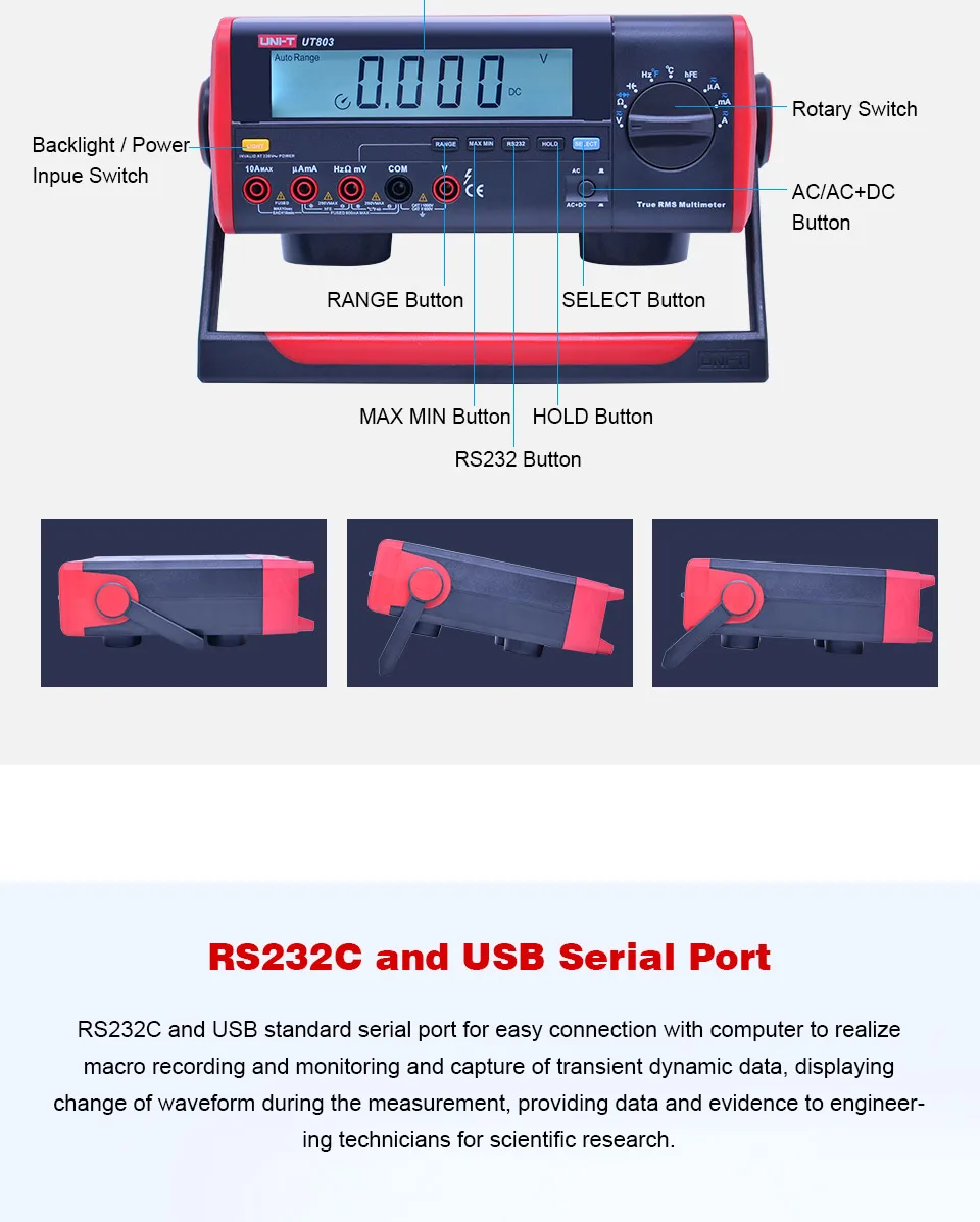 UNI-T UT803 True RMS Автоматический диапазон Настольный цифровой мультиметр DMM HZ температурный тест er конденсатор w/hFE Тест и USB