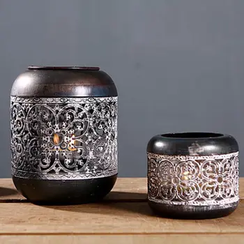 

NEW Retro Moroccan Glass Hollow Candle Holder Home Decoration Black Candle Lantern Candelabra Centros De Mesa Para Boda 3DZT062