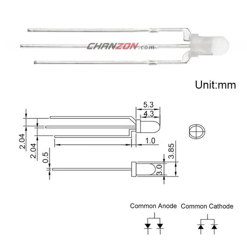 CHANZON 100 шт. светодиодный 3 мм Рассеянный общий катод зеленый и красный 3 Pin Круглый 3 мм двухцветный светодиодный светильник