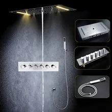 Modern design led shower head set mirror finished mist fall,water column shower head+high flow shower faucet +brass hand shower brushed nickel finished shower faucet 8 brass shower head with hand shower bathtub faucet