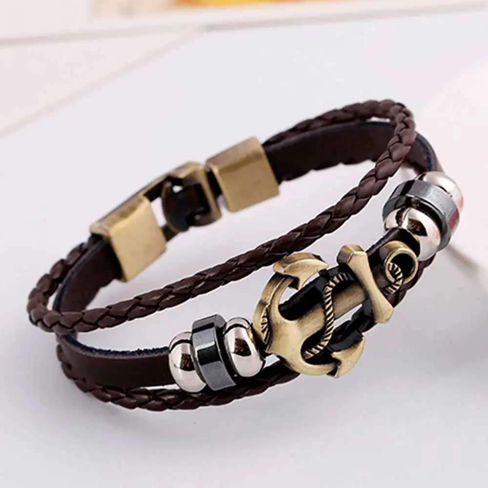 Vintage Multi Layered Braided Leather Bracelets for Men Women Bangle Charm Anchor Accessories Bracelet Pulseira Dropshipping - Image 3