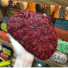 Красный/Золотой Кристалл цветок выдалбливают женские хрустальные клатчи на день сумки на плечо Сумочка вечерняя Свадебная вечеринка сумки