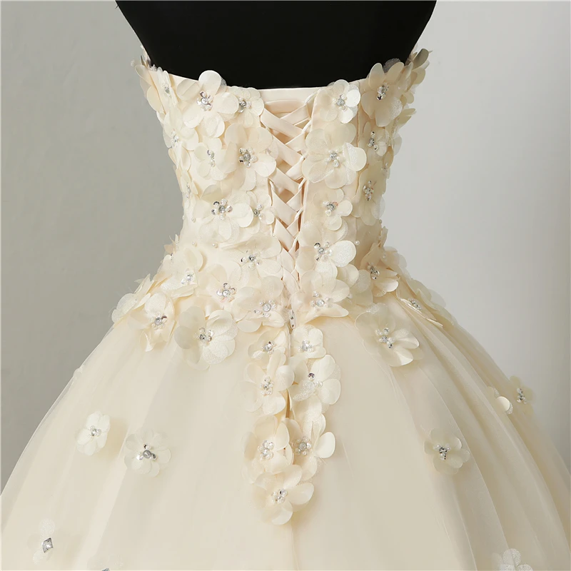 Милое Свадебное Платье новые модные вечерние платья большие размеры корейский стиль длинный поезд Роскошный Vestido Noiva Тюль, цвет Шампань жемчуг цветочный принт