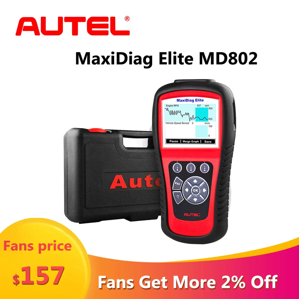 

Autel MaxiDiag Elite MD802 OBD2 Scanner Car Diagnostic Tool Code Reader ABS Airbag Engine EPB Automotive OBD2 Code Reader