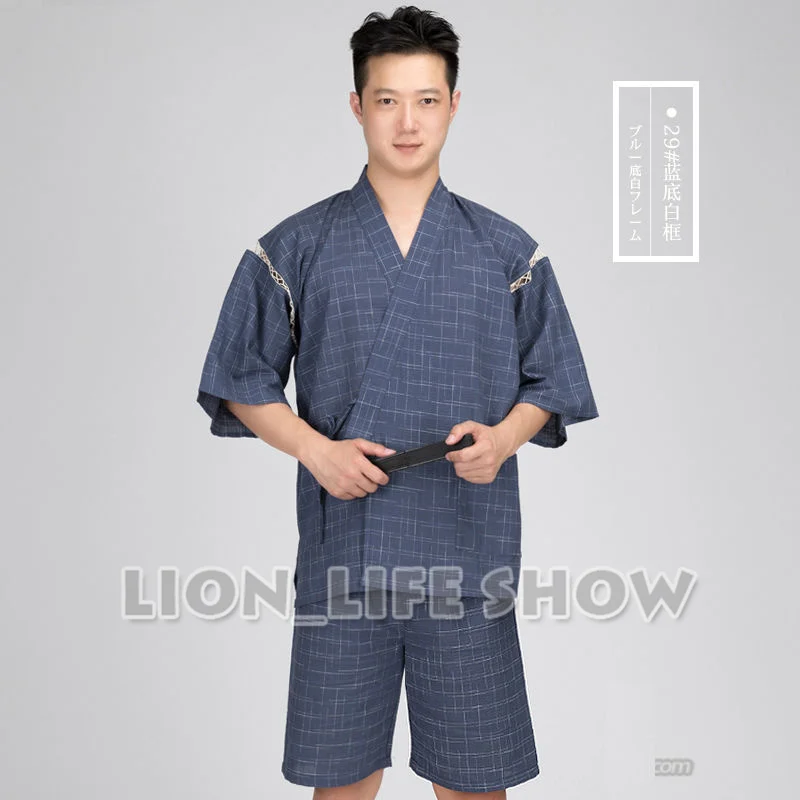 Японские летние мужские кимоно Jinbei с короткими рукавами, брюки, пижамы, пижамы, домашняя одежда - Цвет: 29
