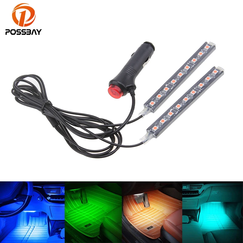 

POSSBAY 9 LED Universal Car Interior Light Footwell Floor Decorative Atmosphere Lights Strip Lamp Car Door Light