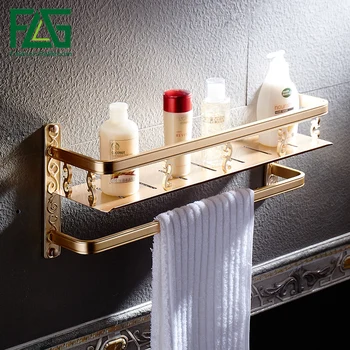 

FLG Bathroom Single-Tier Bathroom Storage Rack Wall Mount Bathroom Shelves with Towel Bar