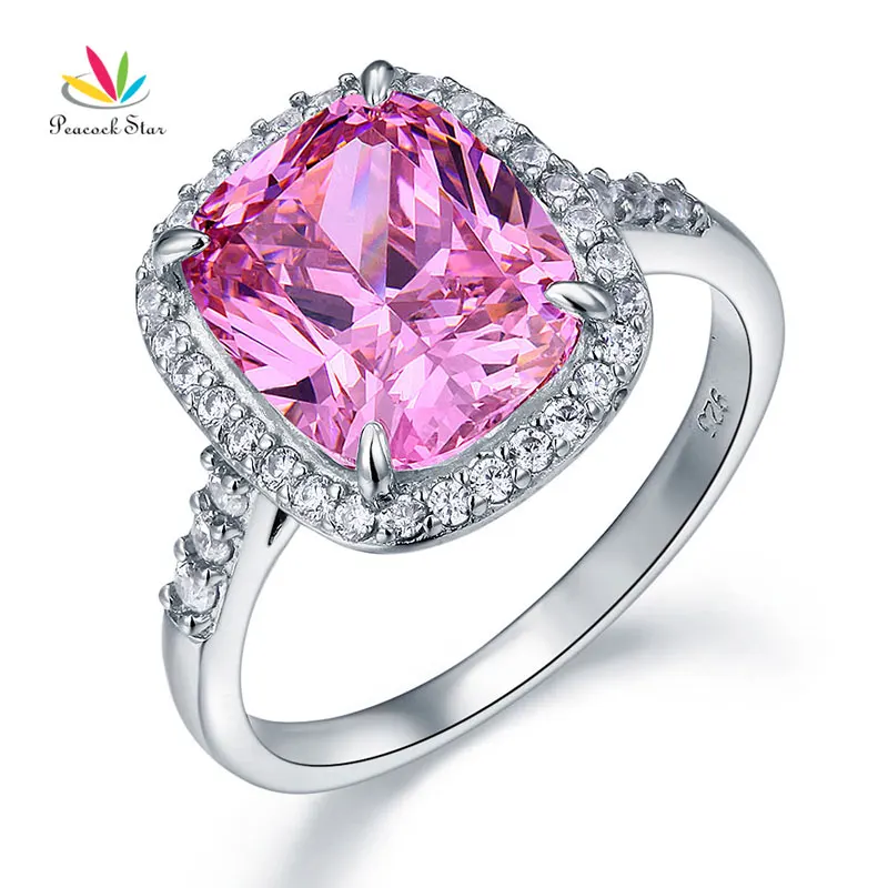 Pavone Star Solido 925 Sterling Silver Anello Di Lusso 6 Ct Cuscino Fancy Rosa Creato Diamante Cfr8150