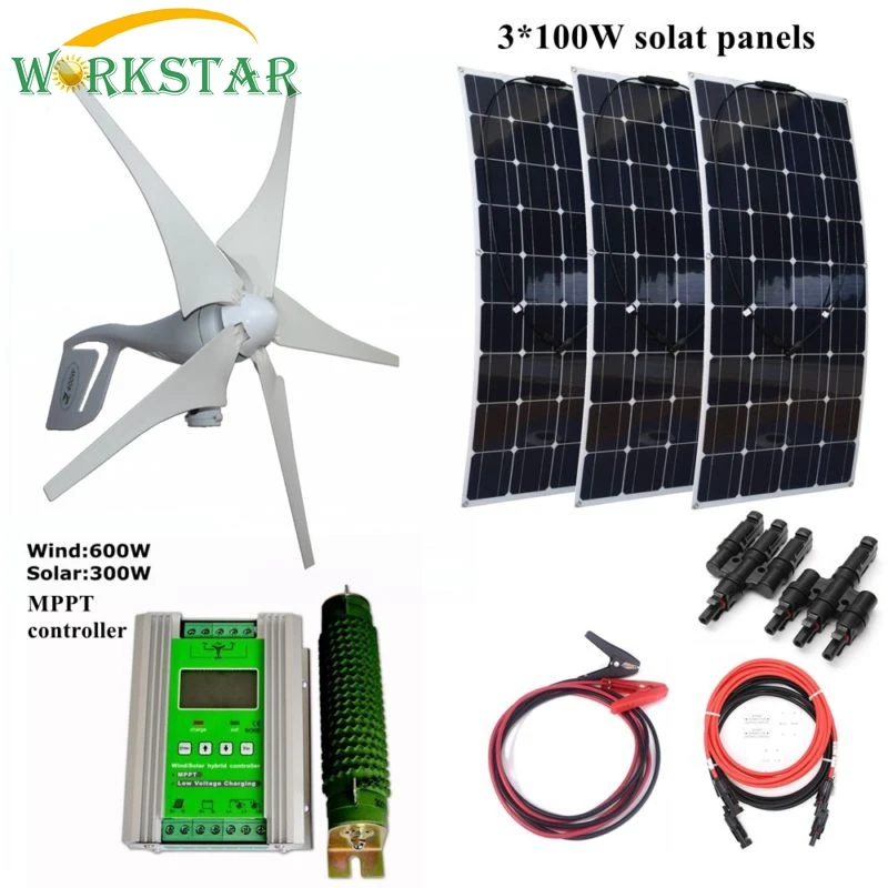 

400W Wind Generator +3*100W Solar Panels Module +12V/24V Wind Solar Controller Houseuse Wind Solar 700W Solar System