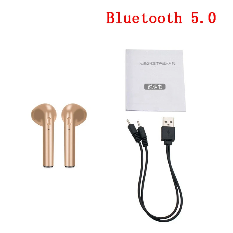 Горячая i7s TWS мини беспроводные Bluetooth наушники-капельки со стерео гарнитурой с микрофоном для iphone samsung Xiaomi для всех смартфонов - Цвет: a pair gold 5.0
