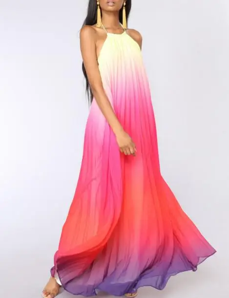

Spring and summer new style European and American women's clothing Open back beach dress Halter Chiffon Dress