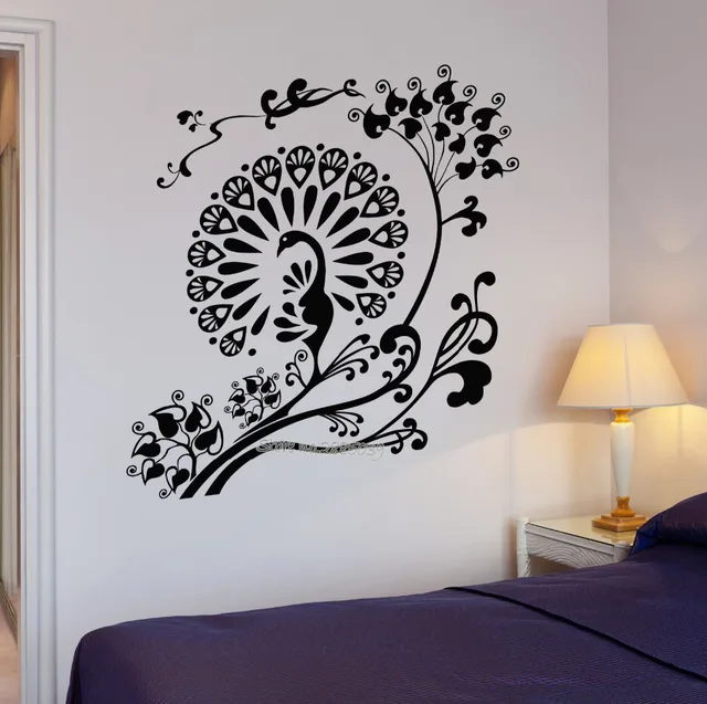 Desain baru Dinding Decal Indah Merak Burung Gadis Bedroom 
