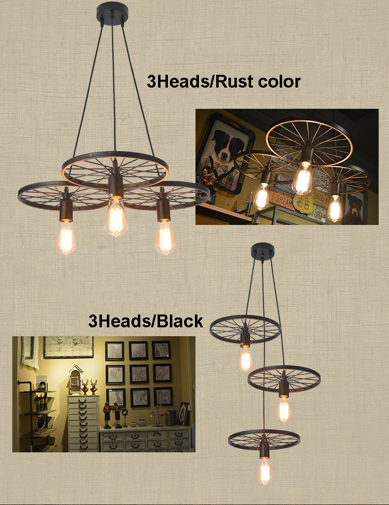 Antique wood chandelier cafe loft villa lighting industrial restaurant decor united States spray paint edison bulb chandeliers