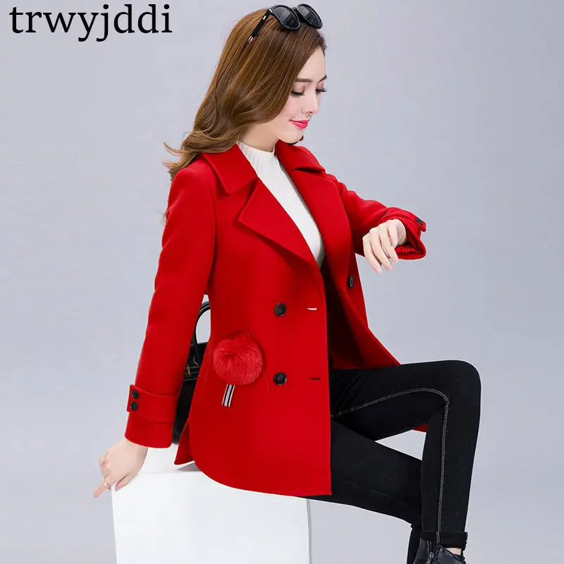 Automne Taille Grande A813 Paragraphe De Laine Nouveau Hiver breasted caramel 2018 Manteau Veste Femme Court Double Femmes Beige red Coréenne VqSzMUpG