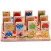Blocs de Domino en bois pour bébés, 28 pièces, jouets, jardin, animaux, véhicule, dessin animé, fruits, jeux éducatifs assortis ► Photo 1/6
