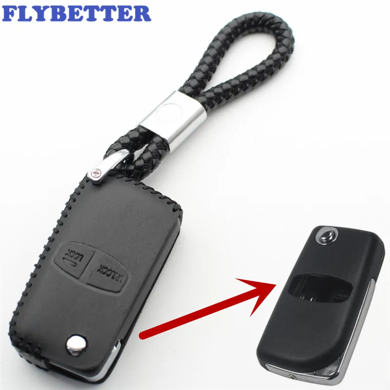 

FLYBETTER Genuine Leather 2Button Flip Remote Key Case Cover For Mitsubishi Pajero/Grandis/Outlander/Lancer-EX L146