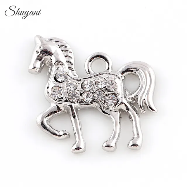 20 23mm Metal Silver Gold Color Horse Charms Rhinestone Crystal 20 23mm Metal Silver Gold Color Horse Charms Rhinestone Crystal Pendant For
