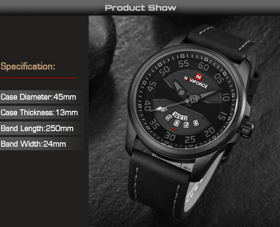 Роскошные Брендовые мужские модные повседневные часы NAVIFORCE, мужские кварцевые часы с кожаным ремешком, армейские военные спортивные наручные часы NF9124