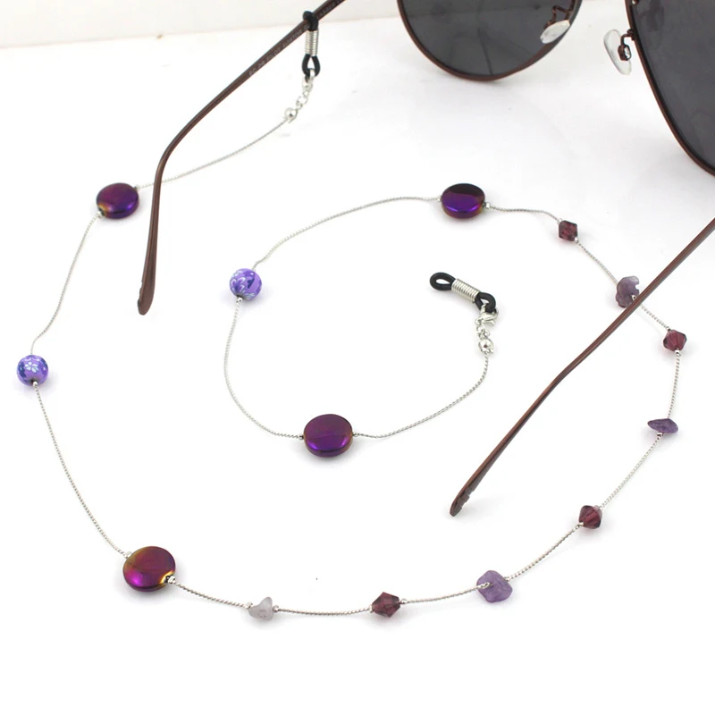 Фиолетовый этнические акрил хрустальные бусины звено цепи очки Веревка держатель солнцезащитные очки ремень шнур шеи группа аксессуары