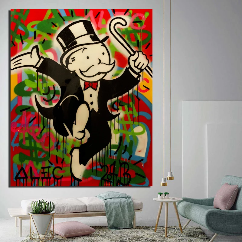 

Alec Monopoly Running With An Umbrella Canvas Painting Living Room Home Decoration Modern Wall Art Oil Painting Posters Pictures