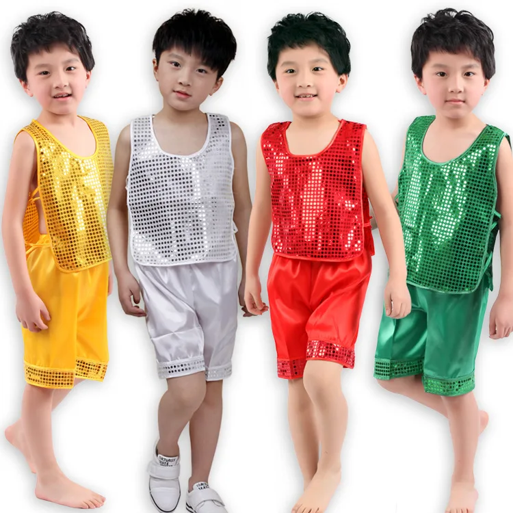 

Kids Boys Jazz Dance Performance Costume Kids Boys Glitter Sequin Vest Waistcoat Performance Clothing Set