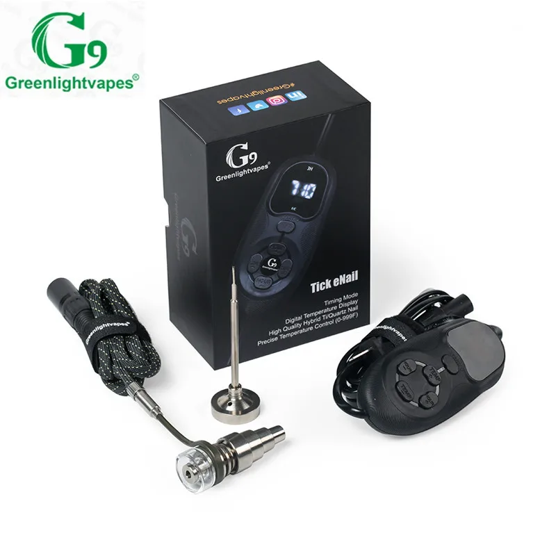greenlightvapes G9 Tick enail Henail Kit TC mod With Quartz Titanium Nail Portable Electric Dab For Oil Rig Glass Bong |