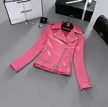 Spring pink blue black high quality motorcycle genuine leather jacket womens leather jackets and coats star style dress XS – 2XL