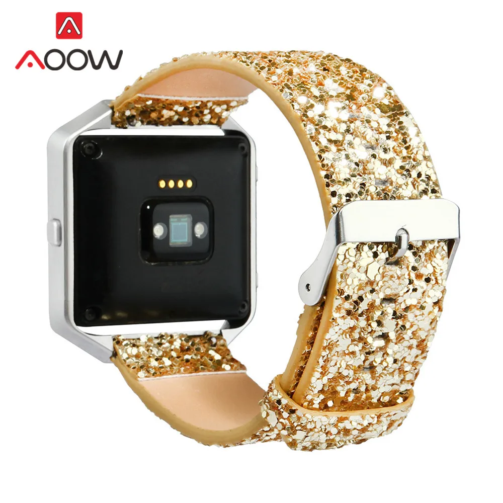 Блестящий кожаный ремешок для часов Fitbit Blaze Shinny цвета: золотистый, серебристый, сменный Браслет, ремешок для часов, рождественский подарок