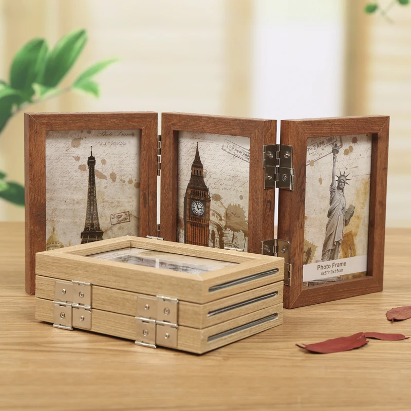 

7 Inch Three Picture Frame Modern Hinged Folding Triple Photo Frames, 2-Opening Hinged Collage Frame, double-sided photo frame