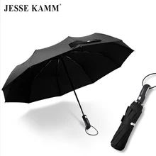JESSE KAMM, Новое поступление, полностью автоматический зонт, сильный, ветрозащитный, три сложения, маленький изогнутый крючок со словом для женщин и мужчин