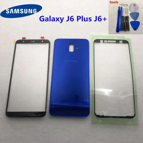 Для samsung Galaxy J6 Plus задняя Корпус батареи Замена J6+ J610 J610F SM-J610F передняя стеклянная дверь с клеем - Цвет: Синий