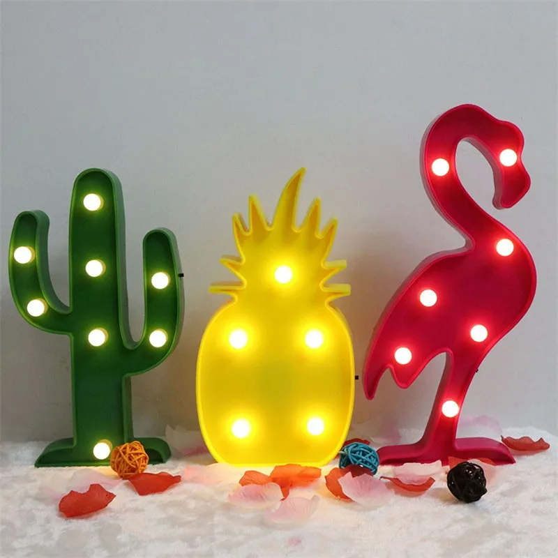 

CLAITE LED Flamingo Night Light Pineapple Cactus Desk Table Lamp Novelty Cartoon Romantic Kids Gift Light for Home Party