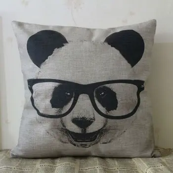 

LINKWELL 18x18" Chinese Panda with Glass Cute Wild Animal Burlap Pillows Pillow Cover Cushion Case for Living Room Decor