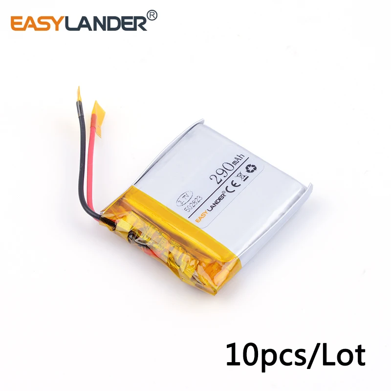 

10 pcs/Lot 3.7V 290mAh 502823 Lithium Polymer LiPo Rechargeable Battery cells For Mp3 PAD DVD E-book bluetooth headset 052823