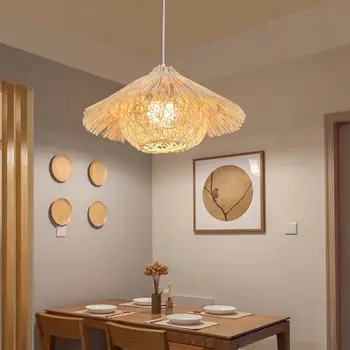 

40CM E27 Rattan Straw Hat Shape Creative Pastoral Vintage Retro Balcony Restaurant Pendant Light
