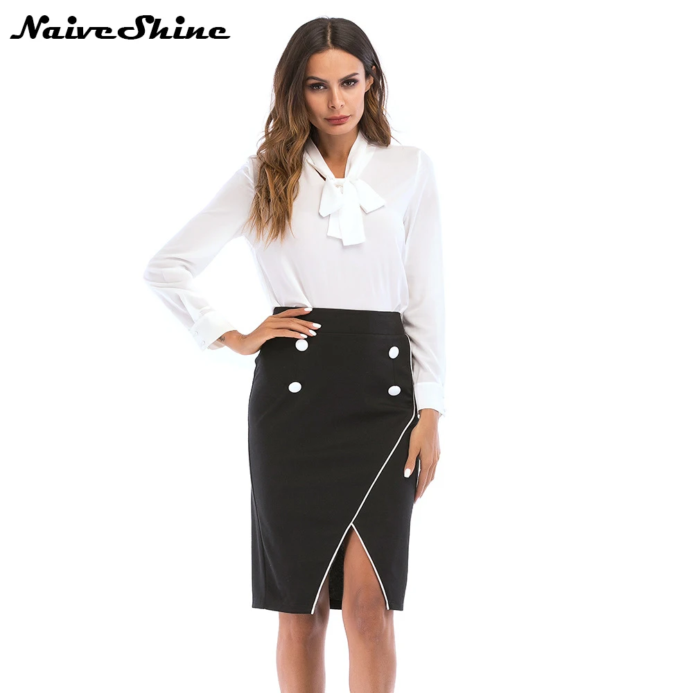 

Naive Shine Women's Plus Size Pencil Summer Casual Skirt Elegant High Waist Knee-Length Big Size Bodycon Work Female Skirts