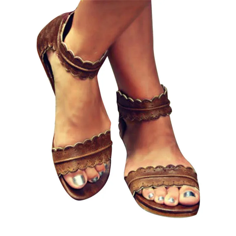 2018 SAGACE SWomens Summer Sandals Flat Ankle Strap Casual Shoes Back Zipper Zip up Fashion 
