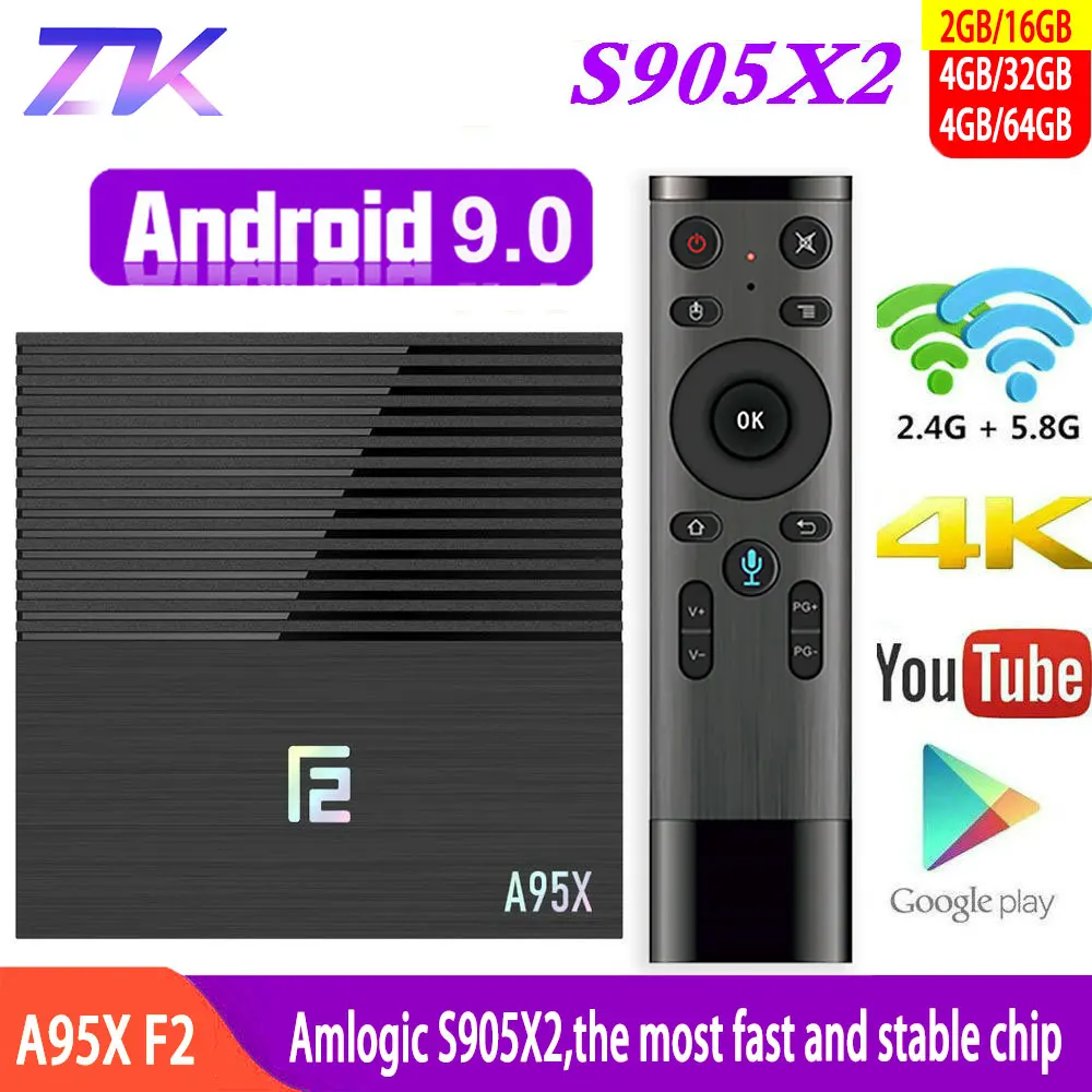 تي في بوكس أندرويد 9.0 A95X F2 Amlogic S905X2 2 GB 4 GB 16 GB 32 GB 64 GB 4 K الذكية مربع التلفزيون مشغل الوسائط 2.4G و 5G المزدوج واي فاي يوتيوب نيتفليكس