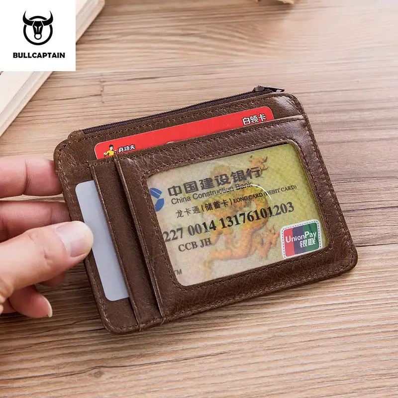 Натуральная кожа RFID Блокировка молния держатель для карт Кредитная корзина кошелек мини тонкий кошелек визитница мужской бизнес кошелек из воловьей кожи