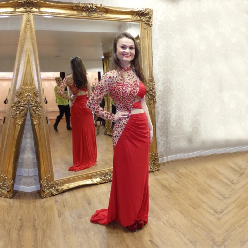 KSD779 vestido baile Best Selling Red Crystal Prom Evening Dress 2017