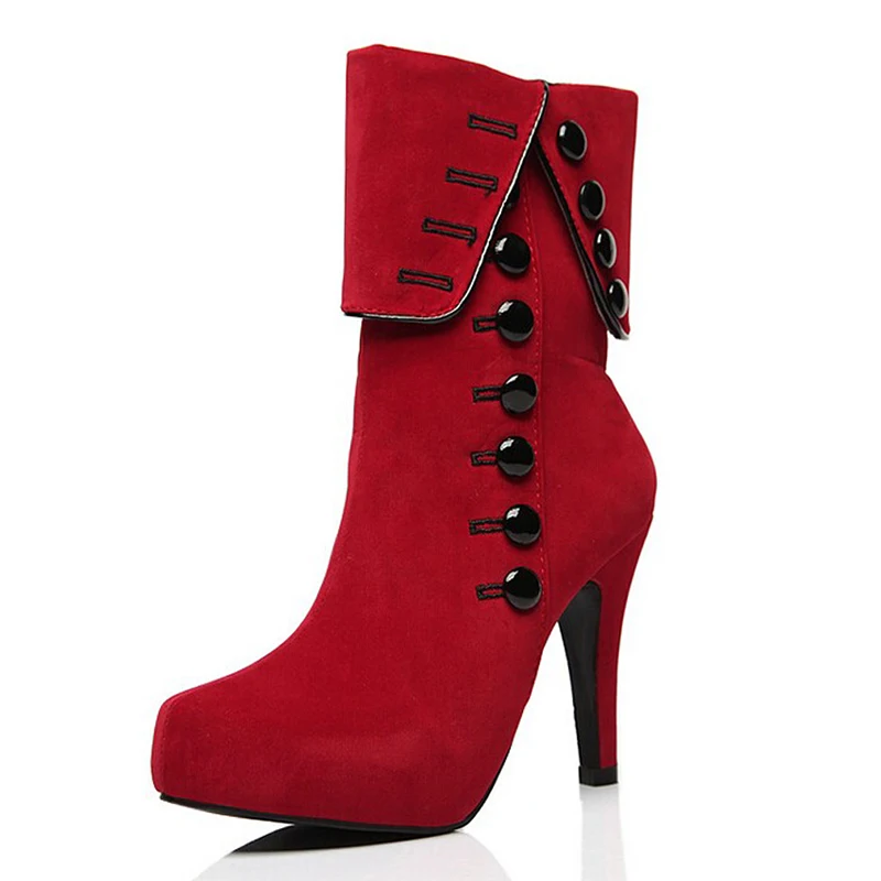 Модные женские ботильоны; модная красная обувь на высоком каблуке; женские ботинки из флока на платформе с пряжкой; женская обувь; PA643401