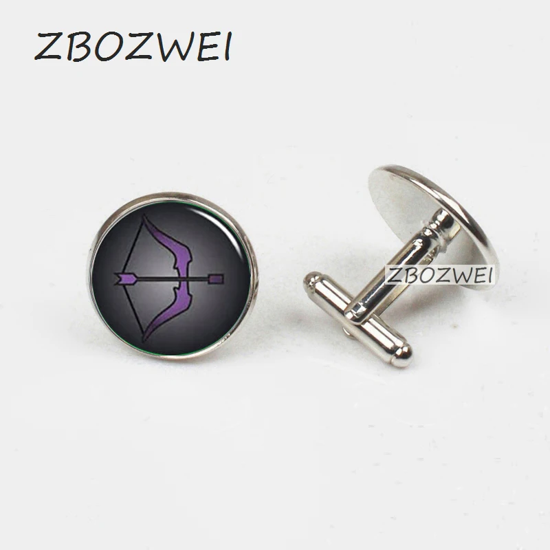 

ZBOZWEI 2018 New Archery Cufflinks Bow and Arrow Cuff link Silver Roman Archer Cufflink Father's day Gift Glass Dome Cuffs Men's