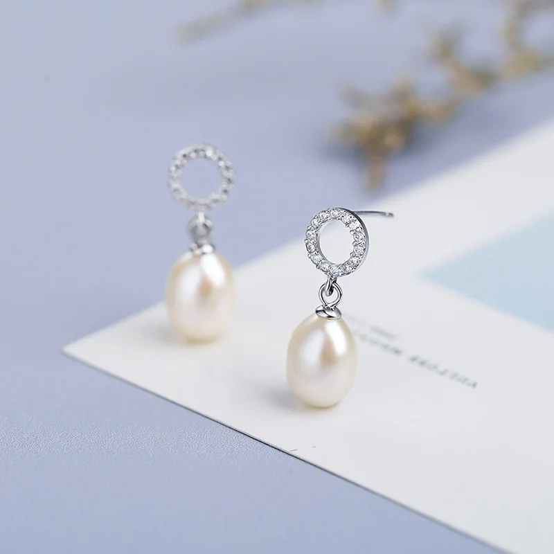 

Wholesale Earrings S925 Silver Pearls Earring Women Simple Pearl Earrings Dangle High Quality Shell Pearl Jewelry with Box