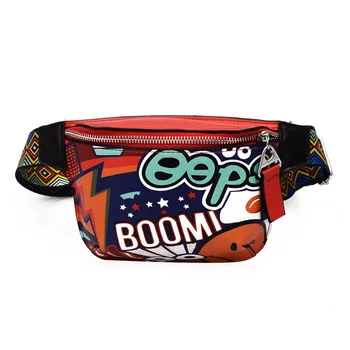 

8PCS/ LOT Fanny Pack Women Personality Belt Bags PU Leather Graffiti Chest Handbag With Colorful Waist Bag