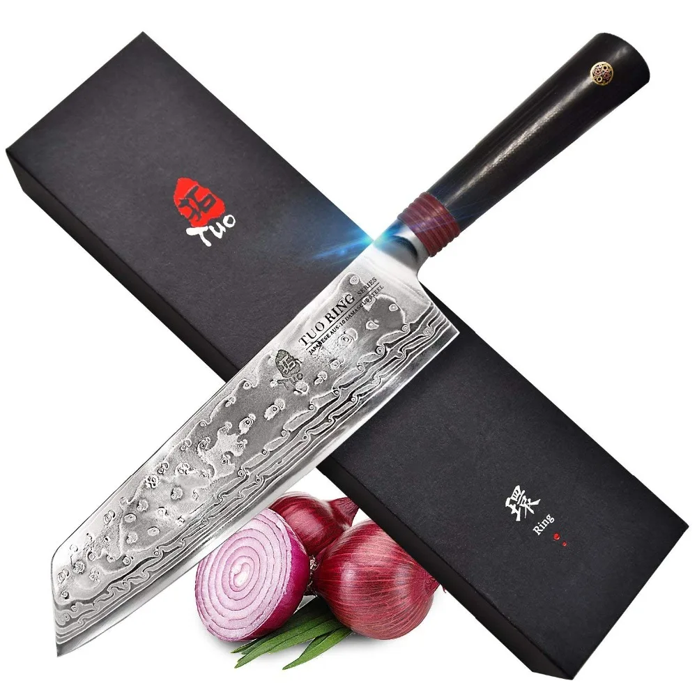 TUO Cutlery Kiritsuke Chef Knife 8.5'' -Damascus Cleaver Kitchen Knives -Japanese AUS-10 HC Stainless Steel - Ring-R Series