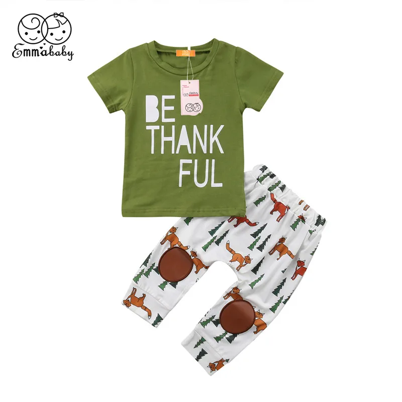 Emmababy 2pcs Newborn Kid Baby Boy Summer cotton green t shirt +Pants