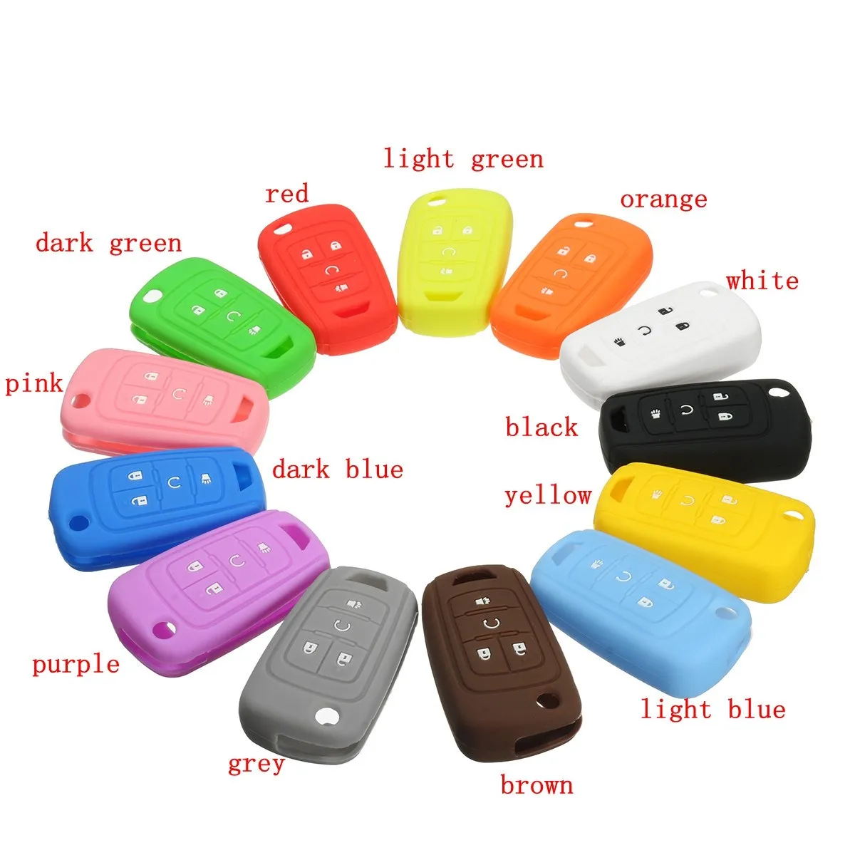 

Silicone 4 Button Flip Remote Key Case Fob Cover Holder For Chevrolet /GM /Colored 66.5mm x 38mm x 17.5mm